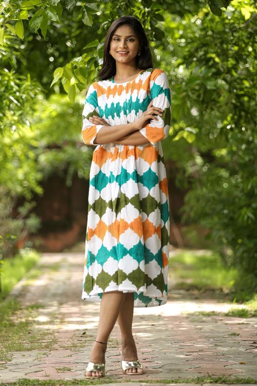 SootiSyahi'FloralEra'BlockPrintedCotton Dress - Image 6