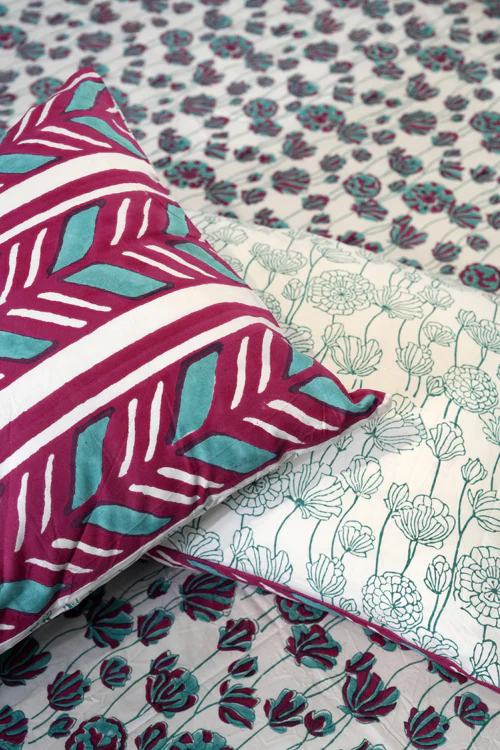 Sooti Syahi Floral Rhapsody Hand Block Printed Cotton Percale Bedsheet - Image 2