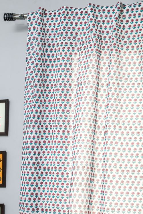Sooti Syahi Florel Sprouts Hand Block Printed Window Curtain - Image 2