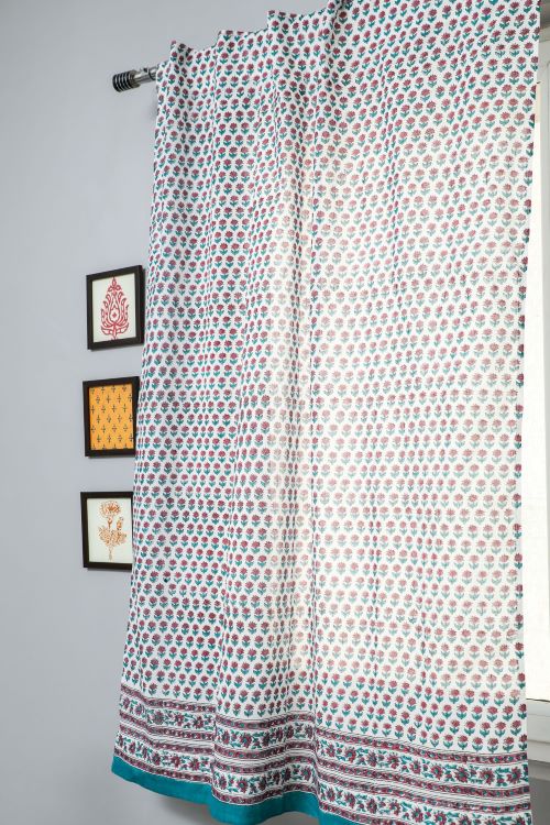 Sooti Syahi Florel Sprouts Hand Block Printed Window Curtain - Image 3