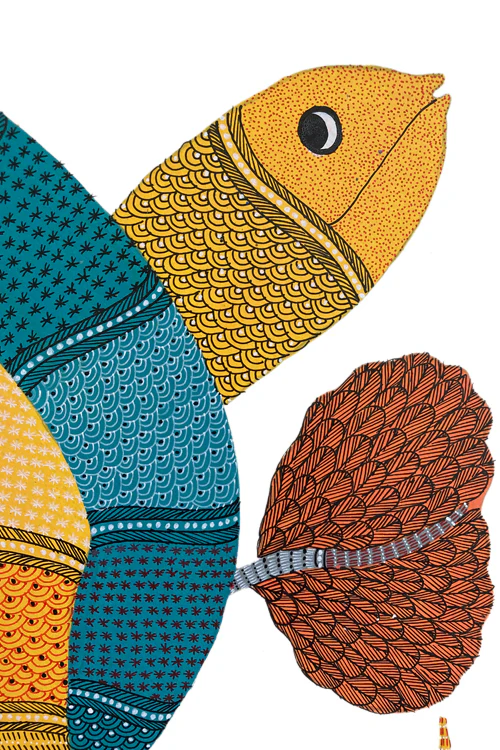 Froggmag' Folk Painting Gond - 2 Fish - Image 3