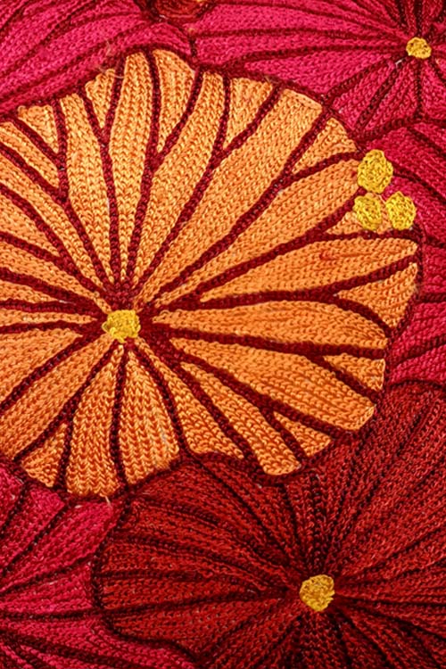 Zaina By Ctok Fronds Chainstitch Embroidered  Cushion Cover Red & Yellow - Image 3