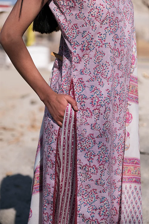 Okhai 'Frosted Rose' Hand Block Printed Kurta Pant Dupatta Set - Image 5