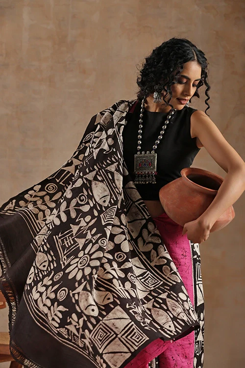 GC 'Art' Handwoven Hand Batik Pure Silk With Silkmark Saree - Image 6