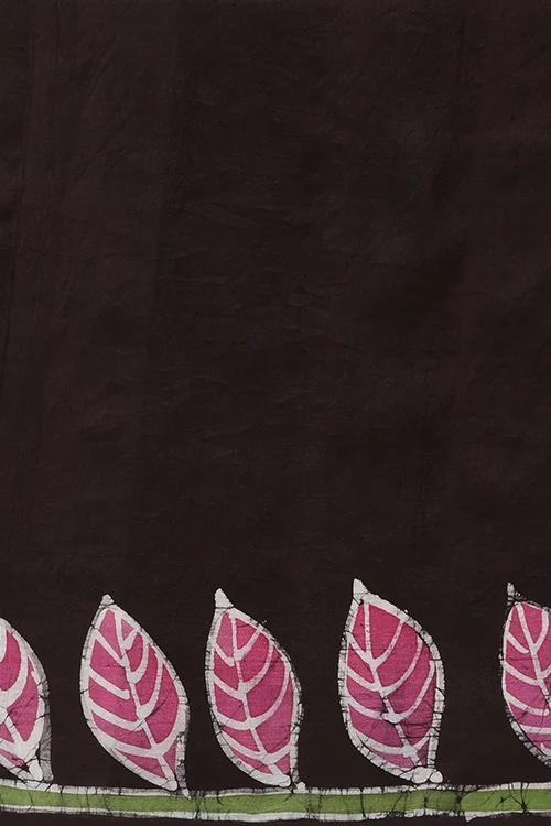 GC 'Bloom' Handwoven Hand Batik Pure Silk with SilkMark Black Saree - Image 6