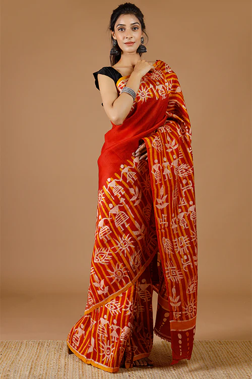 GC 'Bodhi' Handwoven Hand Batik Pure Silk with SilkMark Saree - Image 3