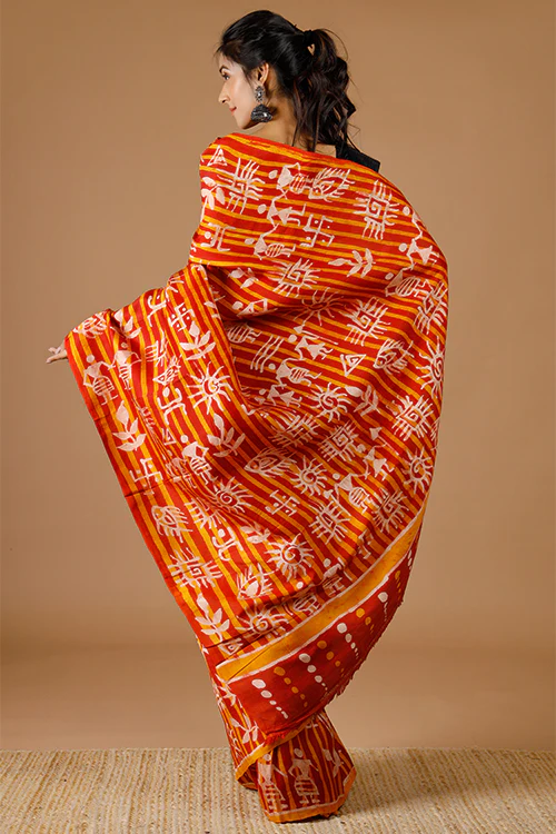 GC 'Bodhi' Handwoven Hand Batik Pure Silk with SilkMark Saree - Image 4
