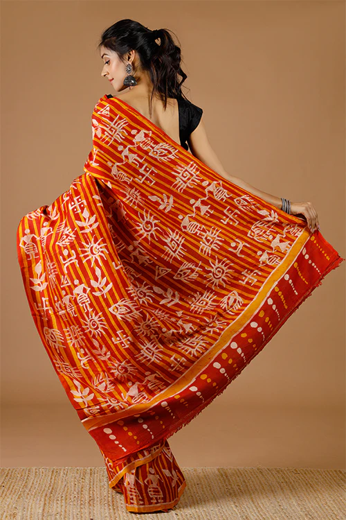 GC 'Bodhi' Handwoven Hand Batik Pure Silk with SilkMark Saree - Image 5
