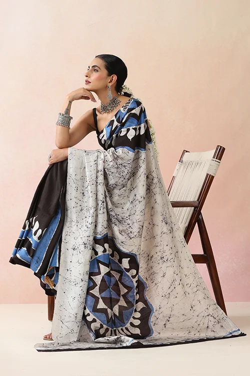GC 'Chakra' Handwoven Hand Batik Pure Silk with SilkMark Saree - Image 6
