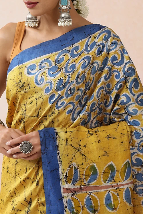 GC 'Feather' Handwoven Hand Batik Pure Silk with SilkMark Saree - Image 2