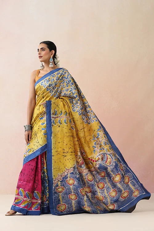 GC 'Feather' Handwoven Hand Batik Pure Silk with SilkMark Saree - Image 5