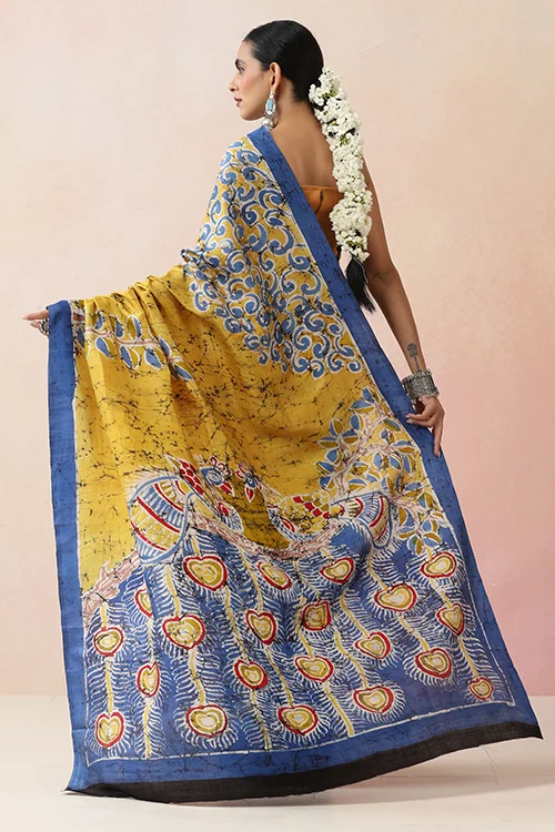 GC 'Feather' Handwoven Hand Batik Pure Silk with SilkMark Saree - Image 6