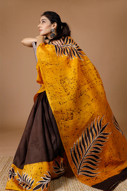 GC 'Fern' Handwoven Hand Batik Pure Silk with SilkMark Saree - Image 2