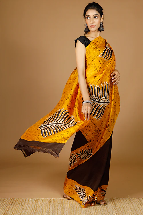 GC 'Fern' Handwoven Hand Batik Pure Silk with SilkMark Saree - Image 3