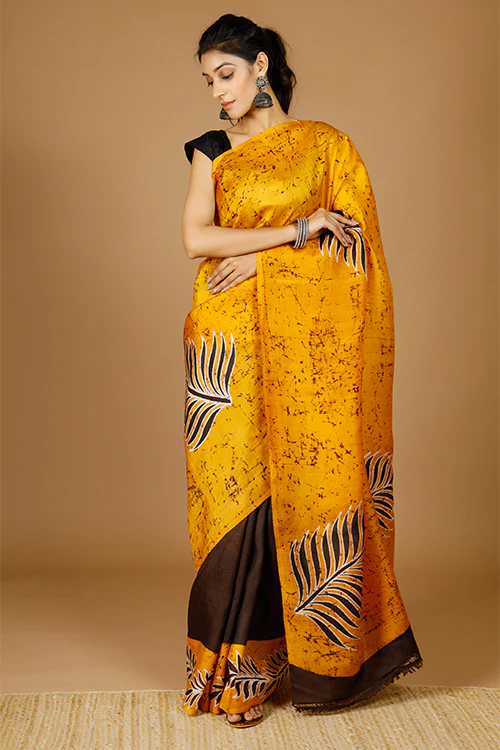 GC 'Fern' Handwoven Hand Batik Pure Silk with SilkMark Saree - Image 4