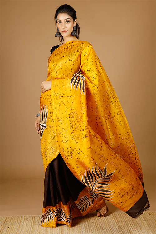 GC 'Fern' Handwoven Hand Batik Pure Silk with SilkMark Saree - Image 5