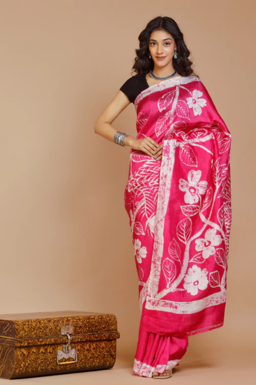 GC 'Cherry' Handwoven Hand Batik Pure Silk with SilkMark Saree