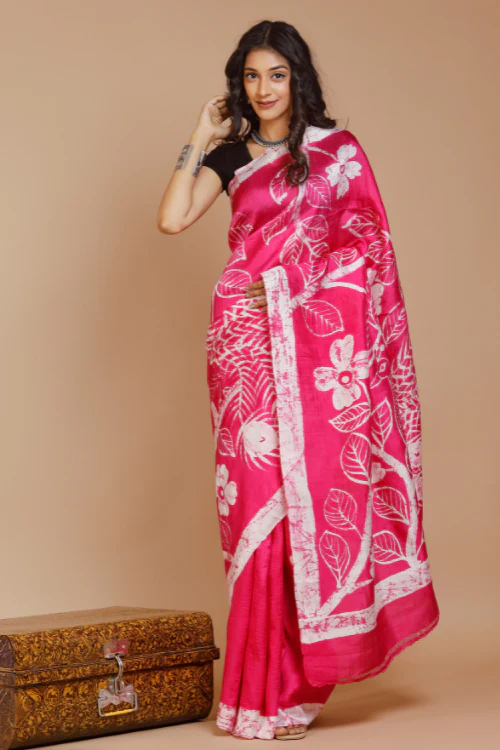 GC 'Cherry' Handwoven Hand Batik Pure Silk with SilkMark Saree - Image 5
