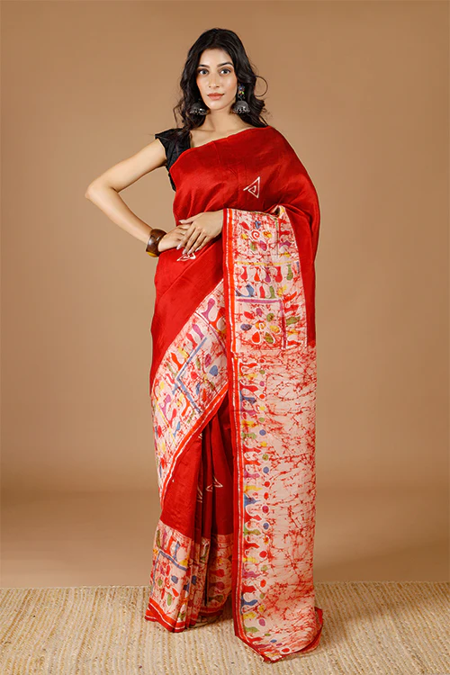 GC 'Alpana' Handwoven Hand Batik Pure Silk with SilkMark Saree - Image 2