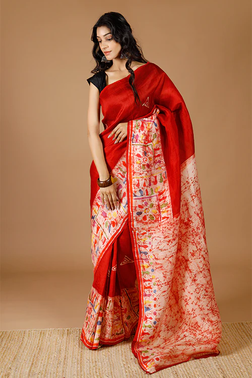 GC 'Alpana' Handwoven Hand Batik Pure Silk with SilkMark Saree - Image 3