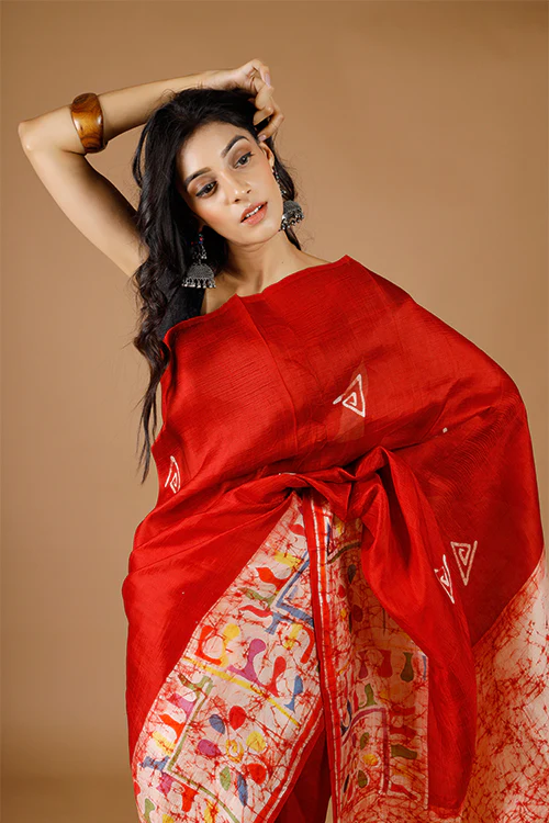 GC 'Alpana' Handwoven Hand Batik Pure Silk with SilkMark Saree - Image 4