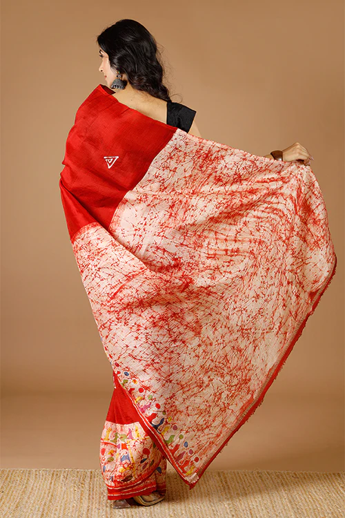 GC 'Alpana' Handwoven Hand Batik Pure Silk with SilkMark Saree - Image 5