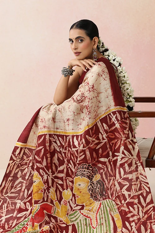 GC 'Folklore' Handwoven Hand Batik Pure Silk with SilkMark Saree - Image 3