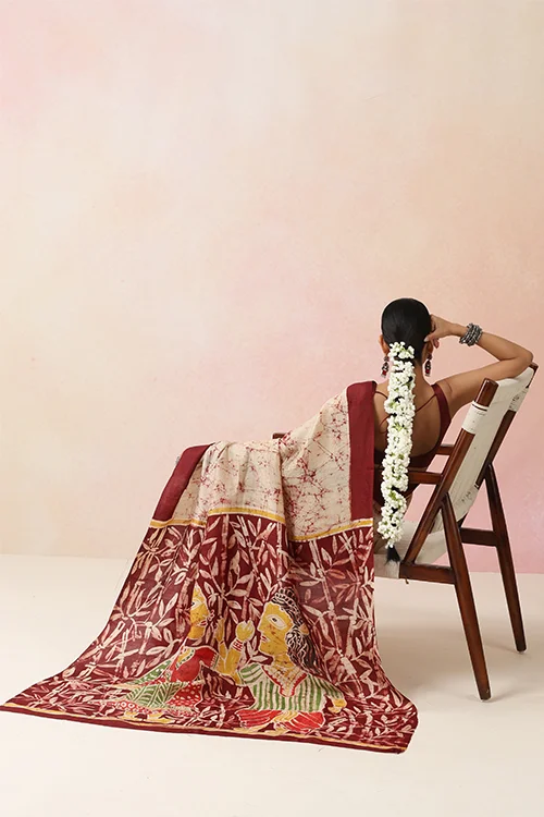 GC 'Folklore' Handwoven Hand Batik Pure Silk with SilkMark Saree - Image 4
