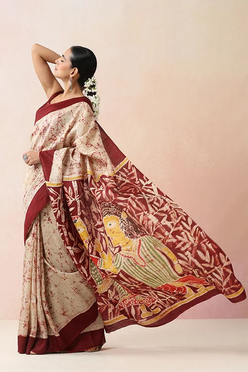 GC 'Folklore' Handwoven Hand Batik Pure Silk with SilkMark Saree - Image 6