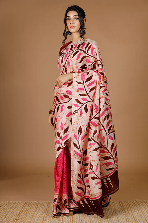 GC 'Pinnate' Handwoven Hand Batik Pure Silk with Silk Mark Saree