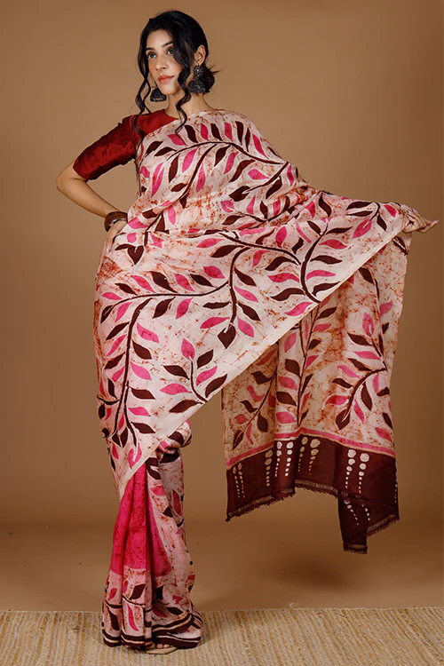 GC 'Pinnate' Handwoven Hand Batik Pure Silk with Silk Mark Saree - Image 3