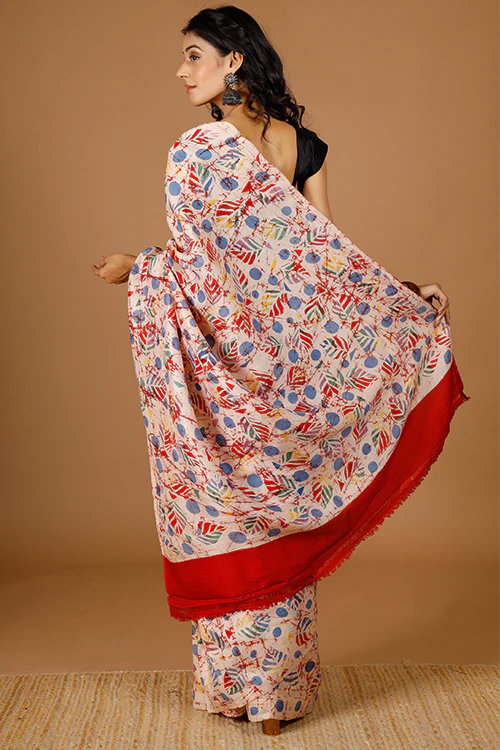 GC 'Redbud' Handwoven Hand Batik Pure Silk with SilkMark Saree - Image 3