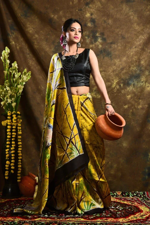GC 'Sparrow' Handwoven Hand Batik Pure Silk with SilkMark Saree - Image 4