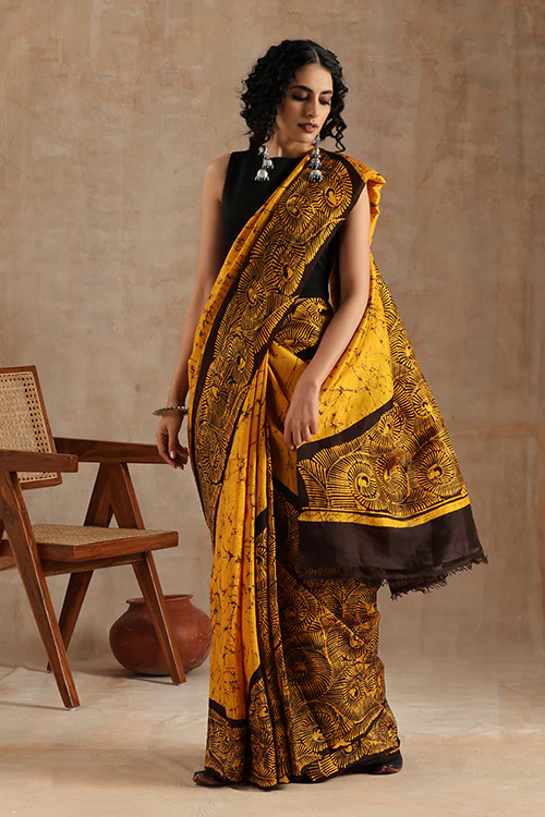 GC 'Spiral' Handwoven Hand Batik Pure Silk With Silkmark Saree - Image 2