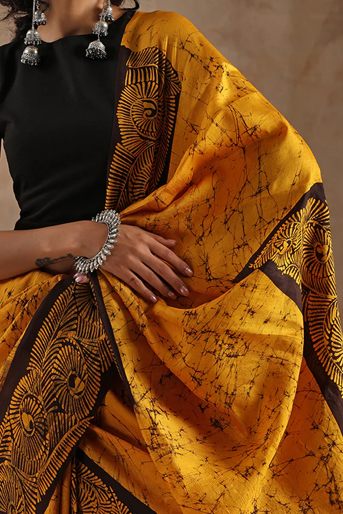 GC 'Spiral' Handwoven Hand Batik Pure Silk With Silkmark Saree - Image 6
