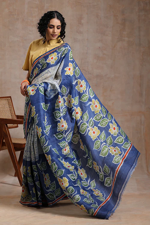 GC 'Sunflower' Handwoven Hand Batik Pure Silk With Silkmark Saree