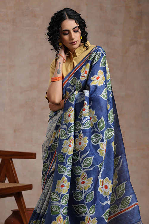 GC 'Sunflower' Handwoven Hand Batik Pure Silk With Silkmark Saree - Image 5