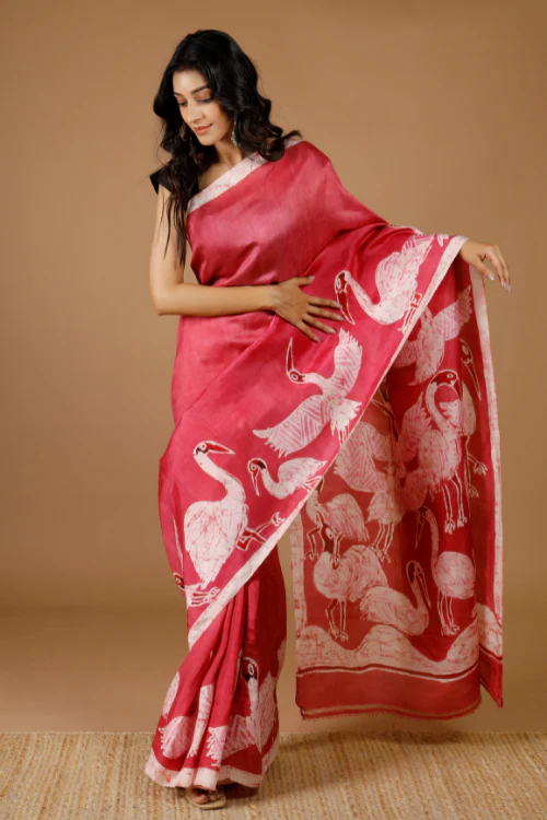 GC 'Swan' Handwoven Hand Batik Pure Silk with SilkMark Saree