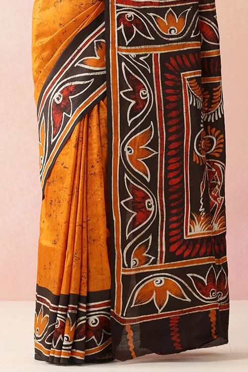 GC 'Terracota' Handwoven Hand Batik Pure Silk with SilkMark Saree - Image 3