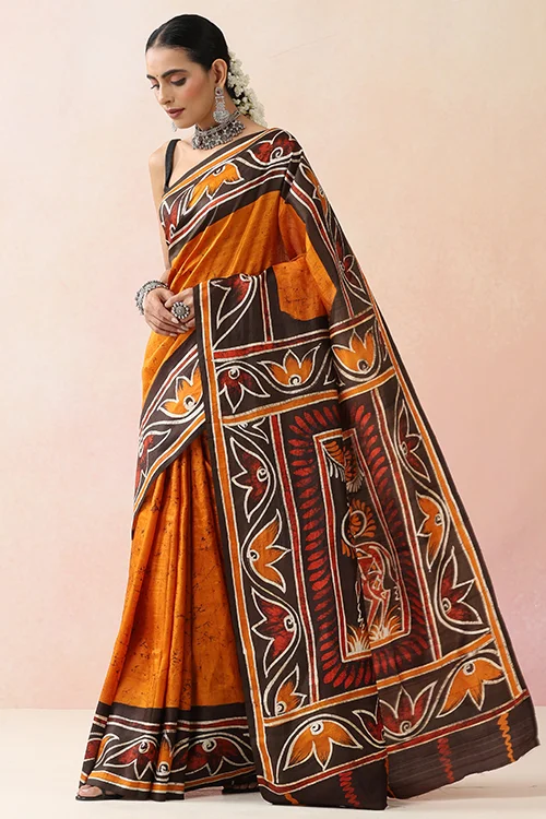 GC 'Terracota' Handwoven Hand Batik Pure Silk with SilkMark Saree - Image 4