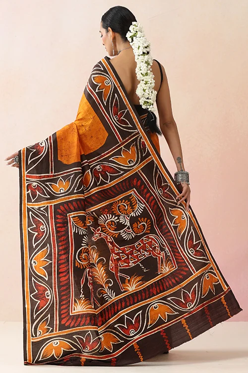 GC 'Terracota' Handwoven Hand Batik Pure Silk with SilkMark Saree - Image 5