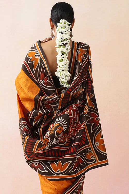 GC 'Terracota' Handwoven Hand Batik Pure Silk with SilkMark Saree - Image 6