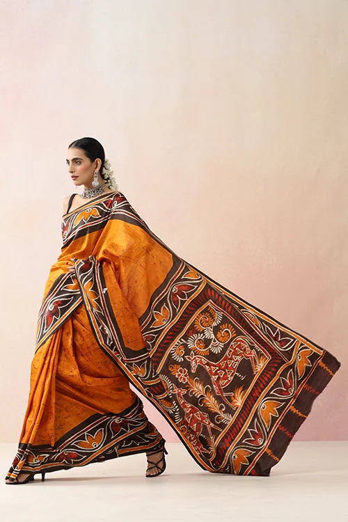 GC 'Terracota' Handwoven Hand Batik Pure Silk with SilkMark Saree - Image 7