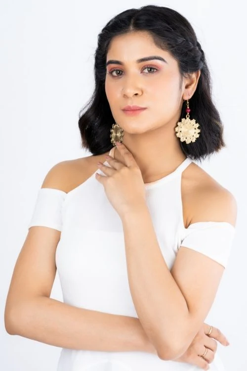 Miharu Geometric Circular Hook Earrings - Image 3