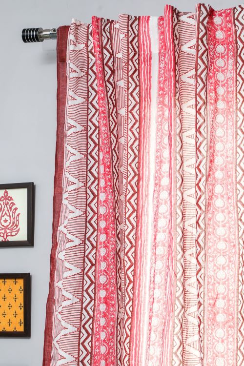 Sooti Syahi Geometric Romance Hand Block Printed Window Curtain - Image 3