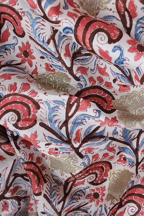 Creative Bee GISE' Natural Dyed Block Printed Mulberry Silk Fabric With Touch Of Pigment Gold Print Creative Bee X 0.50 Meter - Image 3