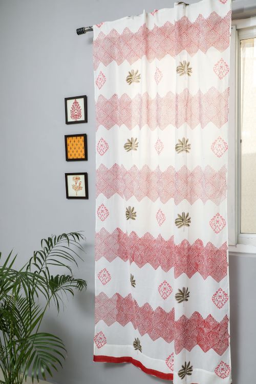 Sooti Syahi Gleaming Zigzags Hand Block Printed Door Curtain - Image 3