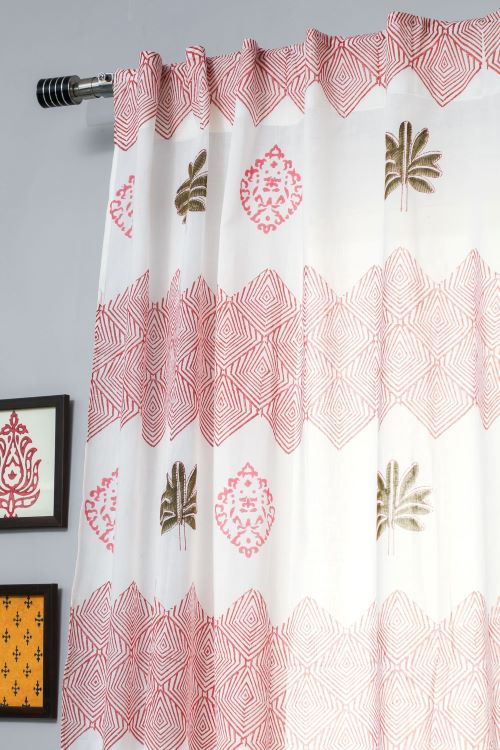 Sooti Syahi Gleaming Zigzags Hand Block Printed Window Curtain - Image 2