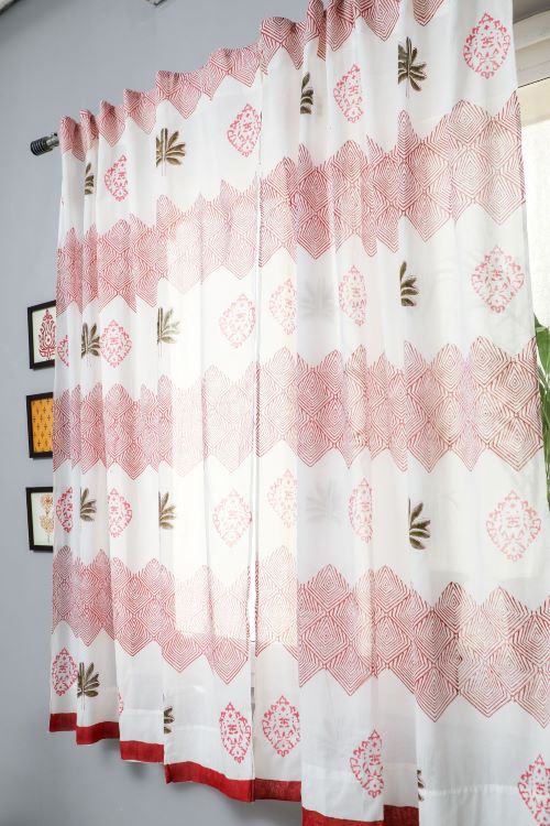 Sooti Syahi Gleaming Zigzags Hand Block Printed Window Curtain - Image 3