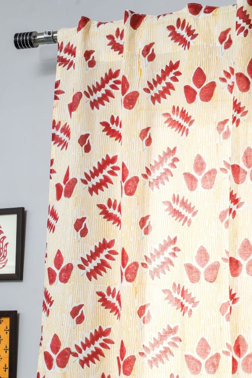 Sooti Syahi Glow Of Autum Hand Block Printed Window Curtain - Image 2